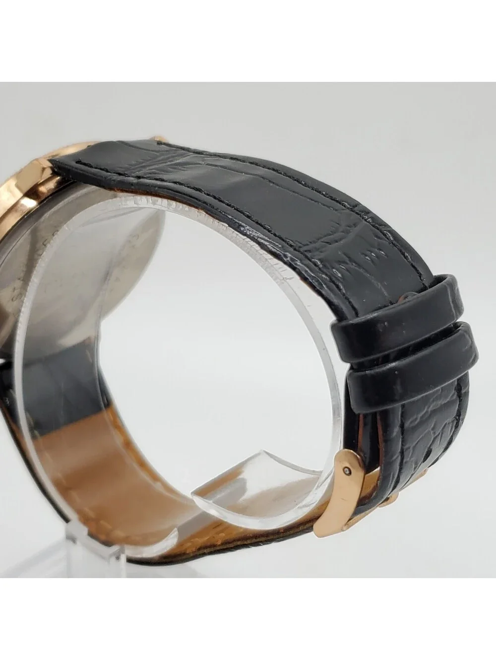 Geneva Quartz Watch 38mm Rose Gold Tone Black Leather Band New Battery